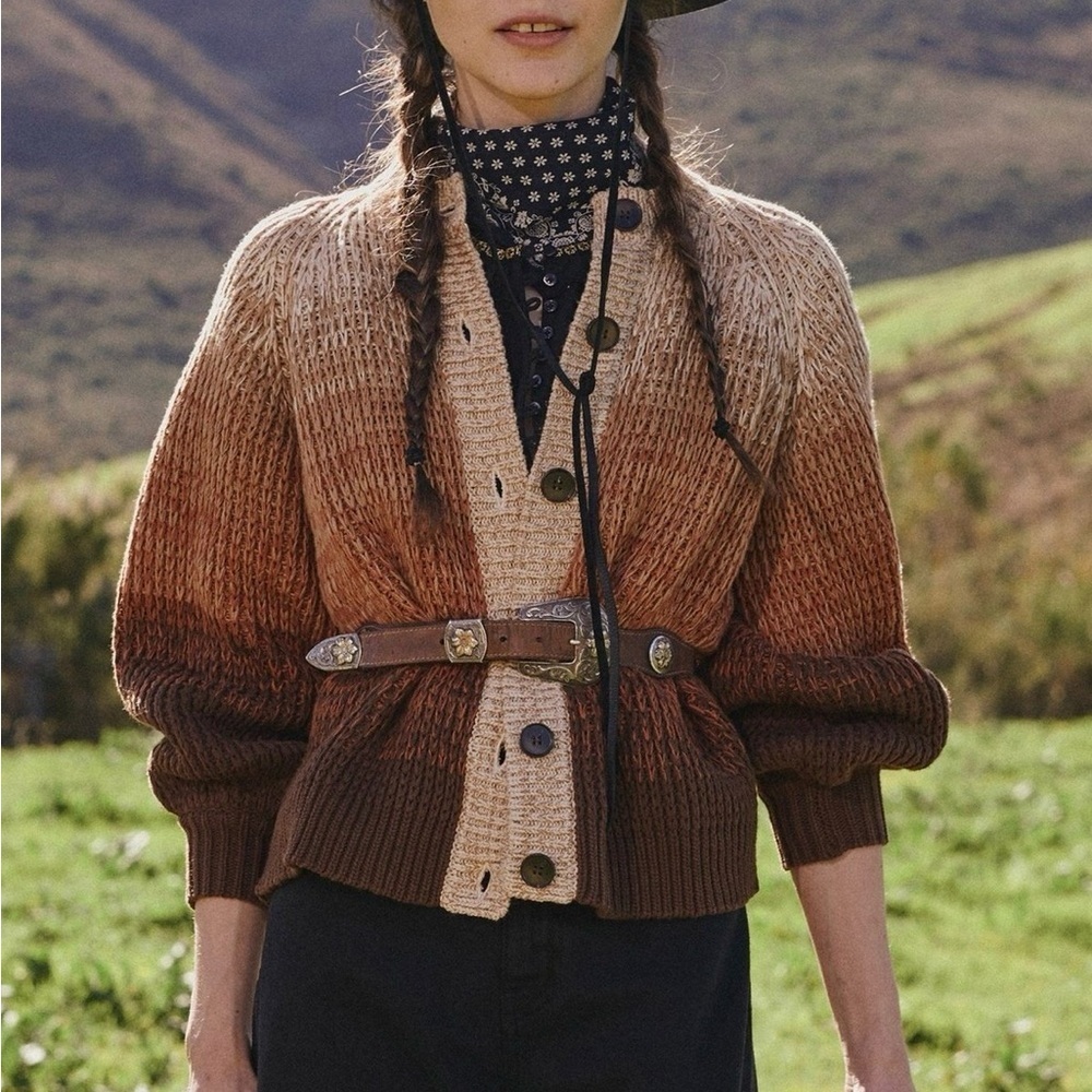 The Great. Dusk Ombré Stripe Chunky Knit Cardigan Sweater